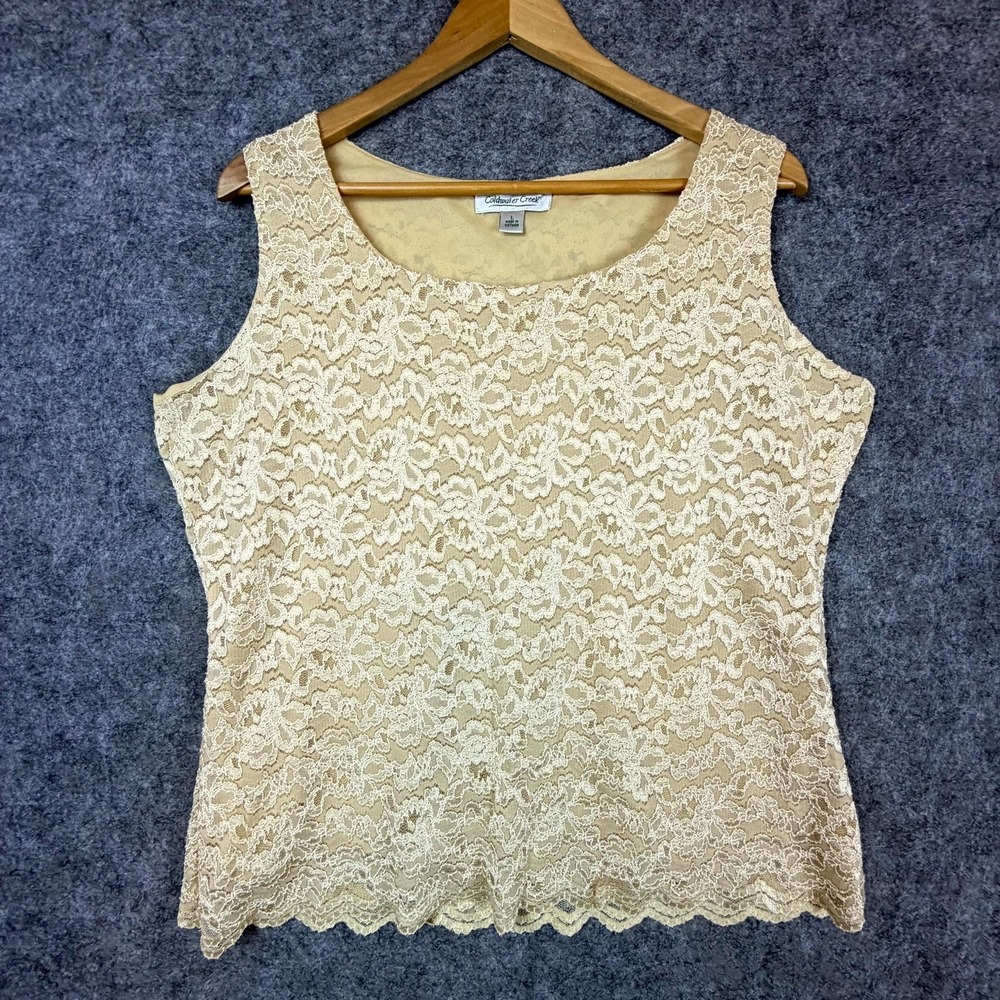Coldwater Creek Top Women Large Beige Lacey Coquette Romantic Soft Girl Delicate